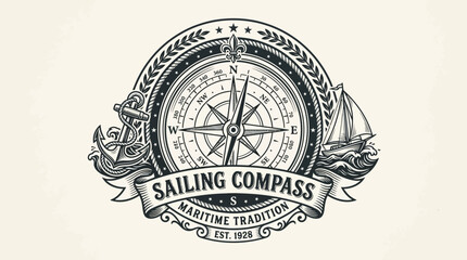 Nautical Compass Emblem with Sailing Ship and Anchor - A Symbol of Maritime Tradition and Exploration © john