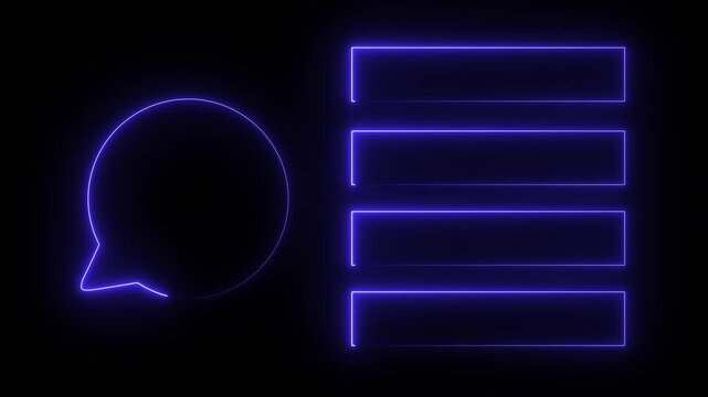 Quiz Neon Line Animation with option selection on black background