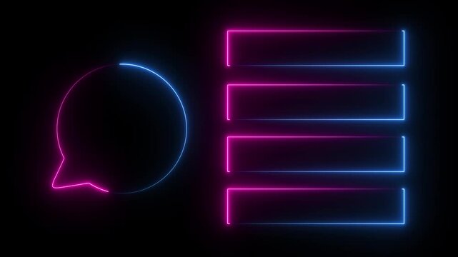Quiz Neon Line Animation with option selection on black background