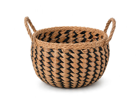 Empty wicker basket on white background.
