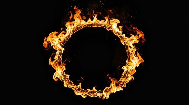 A bright circular ring of fire burning intensely against a solid black background for composite design work