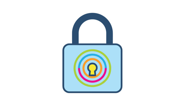 Clean blue padlock icon featuring colorful concentric circles around a yellow keyhole, symbolizing basic digital security.