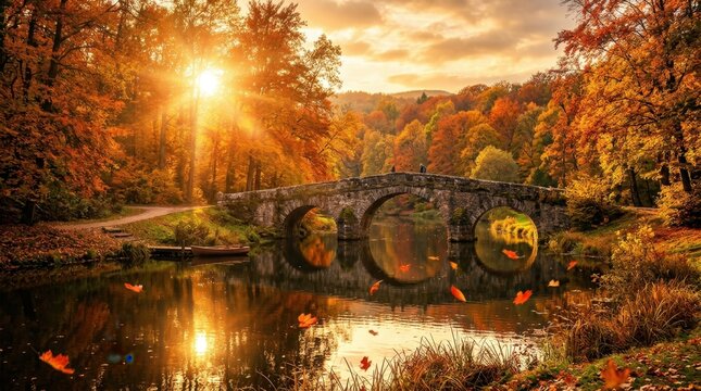 Autumn River Pumpkin Bridge