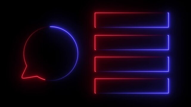 Quiz Neon Line Animation with option selection on black background