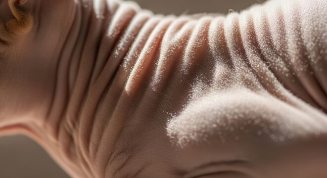 Close-up of hairless cat skin.
