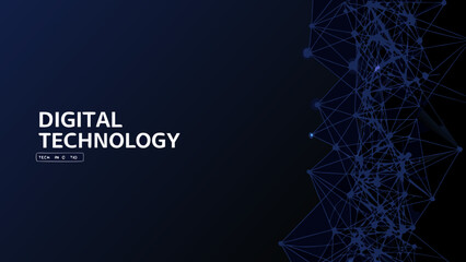 Polygonal network illustration with connected nodes and lines a dark blue futuristic vector design abstract algorithmic structure © Riya