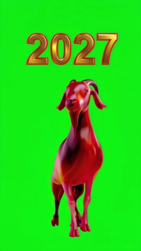 Vertical Year of the Goat 2027 green screen video with animated goat and festive celebration, perfect for chroma key editing, Chinese New Year, social media, broadcasts, holiday promotions and Lunar N