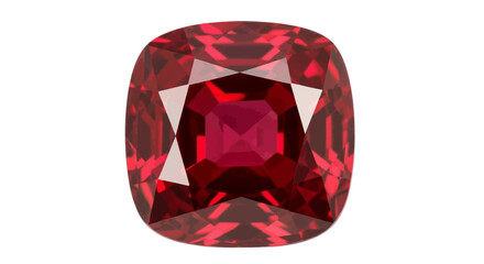 Fototapeta premium Vector illustration of cushion cut red gemstone ruby or garnet jewel illustration on a transparent background