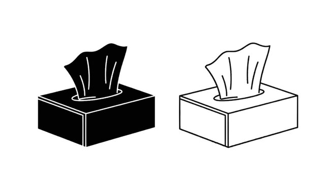 Vector illustration of set of tissue box icons in black and white styles on a transparent background