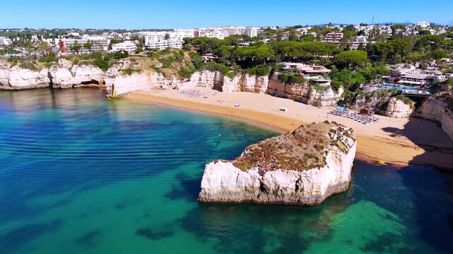 Aerial view of the beach in Porches in the municipality of Lagoa, Portugal
