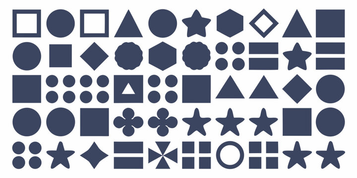Dark blue geometric shapes arranged in a systematic pattern on a white background