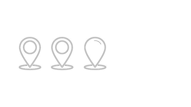Animation of multiple map pins appearing and disappearing on white screen.