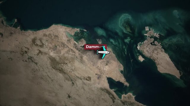 Dammam to Doha Flight Route Map Animation with Earth Map Background