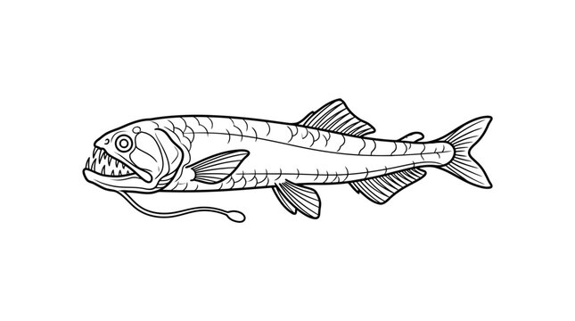 Viperfish deep sea predator line art illustration.