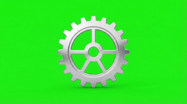 Gear wheel icon symbolizes mechanical precision and industrial process optimization on a solid green screen backdrop.