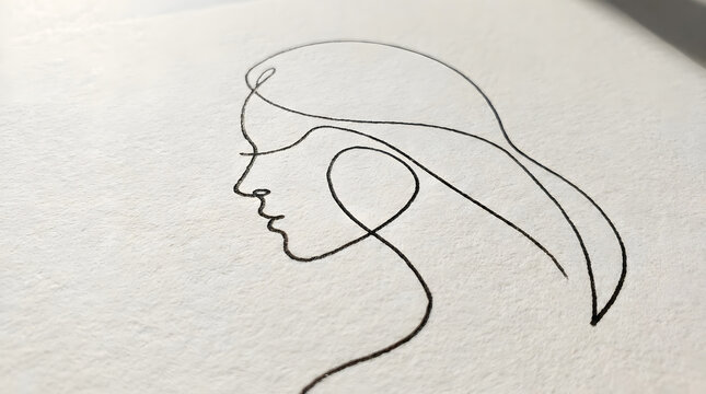 Minimalist continuous line art profile of woman face.