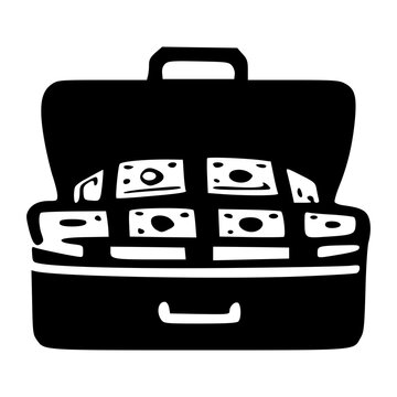 A heavy corporate briefcase opened wide to reveal neat stacks of paper cash banknotes, representing major business investments, liquid capital, and fortunes