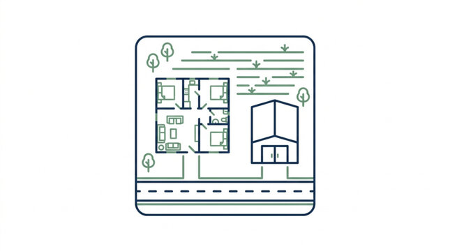 Architectural blueprint with house and floor plan design.
