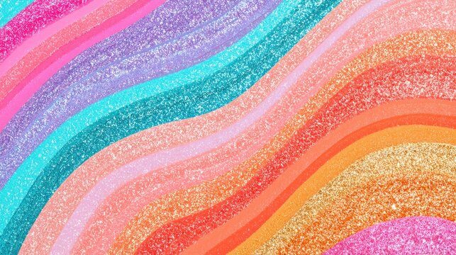 Swirling rainbow glitter waves in vibrant, sweet candy colors