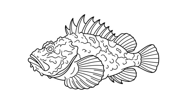 Ornate rockfish grouper line art for coloring