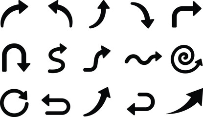 Fototapeta premium Curved directional arrows pointing multiple ways in flat vector design. Navigation and flow icons for business and web use in modern minimalist style.