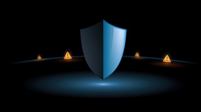 A bright shield stands guard amidst glowing warning lights on a dark surface