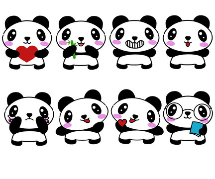 Cute set panda of cartoon animals