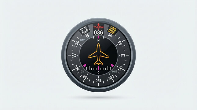Aircraft compass for precise navigation calibration. Vintage aviation heading indicator with directional gyro settings.