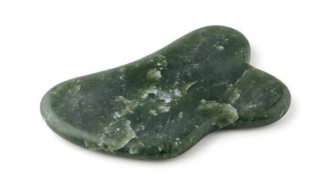 Hand polished green nephrite jade mineral specimen with organic curved contour for gemology science research and artisan lapidary carving concepts