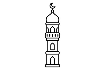 Obraz premium Minaret silhouette with crescent moon top view