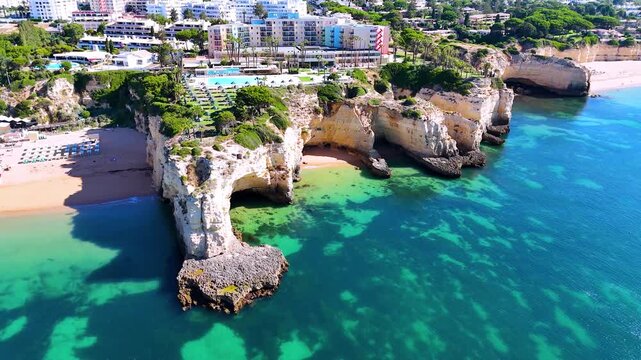 Aerial view of the beach in Porches in the municipality of Lagoa, Portugal