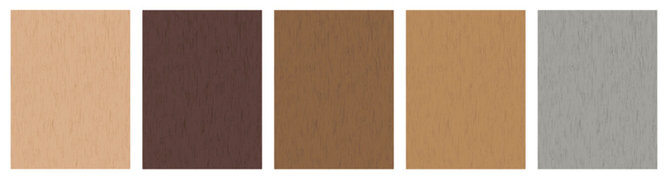Set of 5 realistic wood textures in different natural shades with fully customizable colors and wood grain opacity, ideal for backgrounds, interior design, flooring, and furniture projects