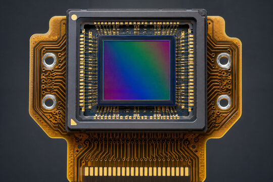 Macro view of a colorful digital camera image sensor microchip