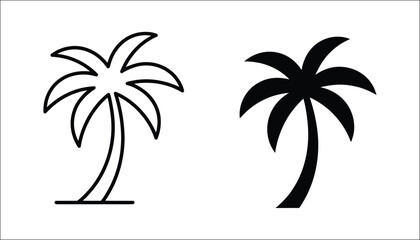 Coconut tree icon outline drawing and clipart version, tropical palm tree symbol for beach destinations, summer vacations, island tourism, coastal landscapes, nature themes and travel related vector. © Victor