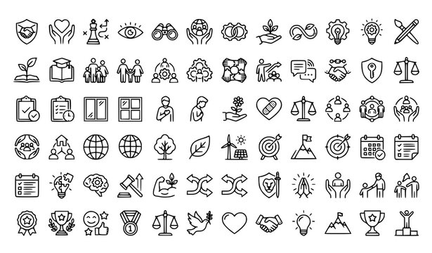 Core Values Leadership Personal Growth Outline Icons Editable Stroke Vector Collection