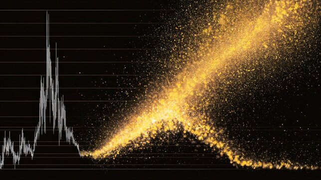 Abstract visualization of data flow, with fluctuating lines and glowing particle trail