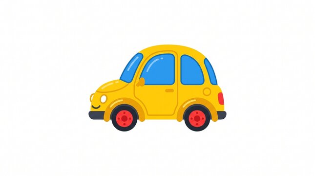 Cute Yellow Cartoon Car Illustration Isolated on White Background