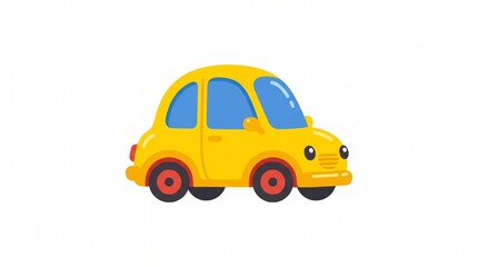 Obraz premium Cute Yellow Toy Car Cartoon Illustration on White Background