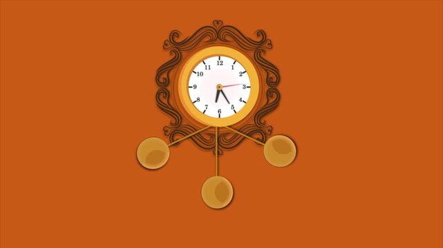 Pendulum Wall clock animation and hour minute second rotation with slow motion