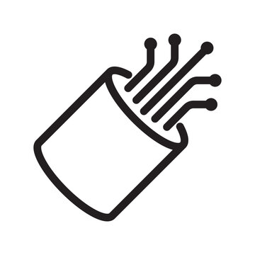 Fiber optic cable outline icon with optical fibers and nodes. Black line high speed internet, data transfer, telecommunication network, and connectivity concept.
