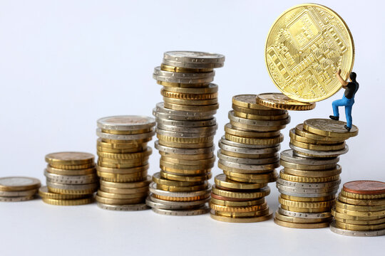 Investor Trying to Prevent Bitcoin Price Crash in Conceptual Financial Market Scene