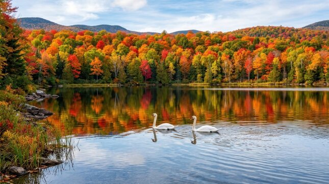 Autumn Swan Reflection