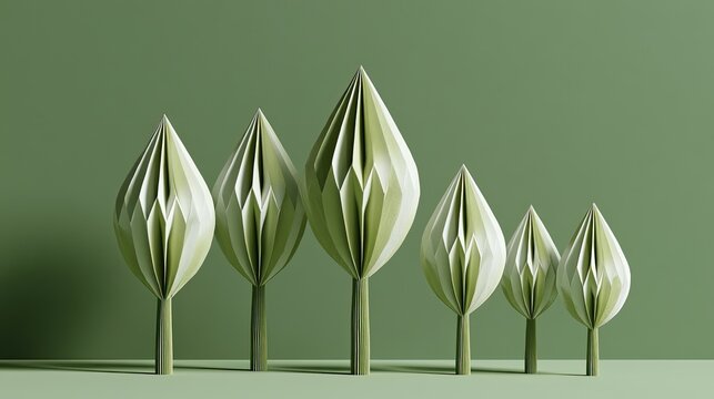 Gentle, stylized green paper trees arranged in a subtle, artistic forest