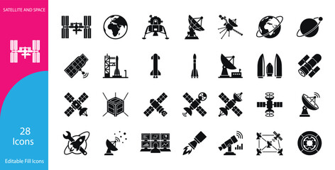 Space exploration and aerospace technology icon set with exploration aerospace astronomy research © Tharul