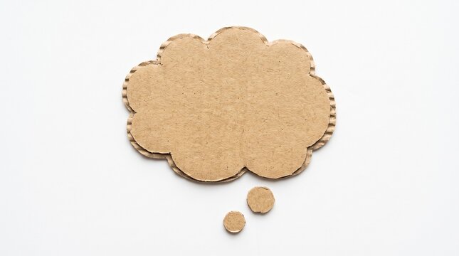 A handmade cardboard thought bubble shape cut out with a rough texture and brown color for creative design projects and message display or brainstorming concepts for your business