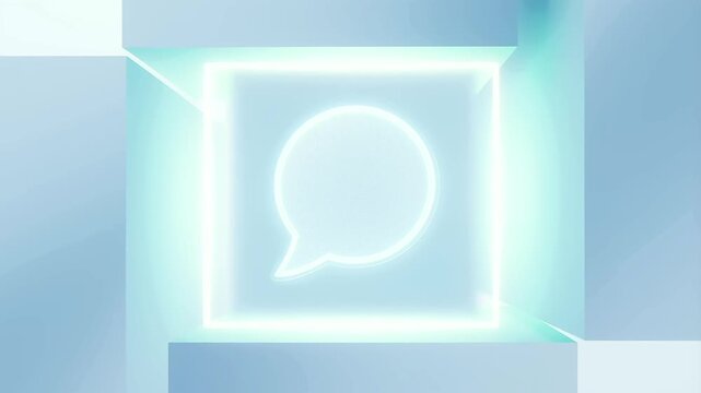 Chat Bubble Hologram Glowing in Abstract Blue Geometric Frame With Modern Digital Interface 3d Render