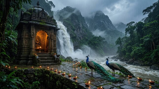 Ancient Temple Waterfall