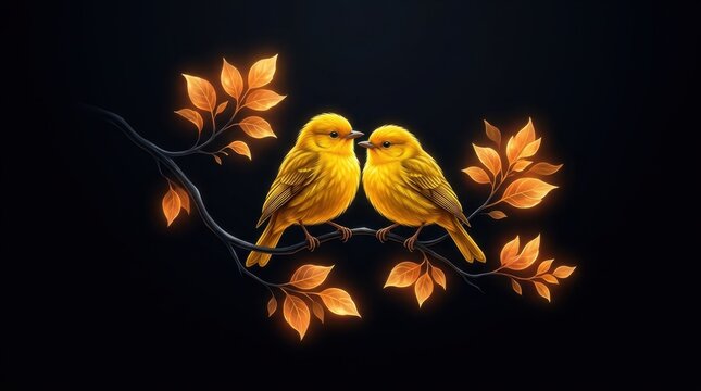 Golden Lovebirds Illustration