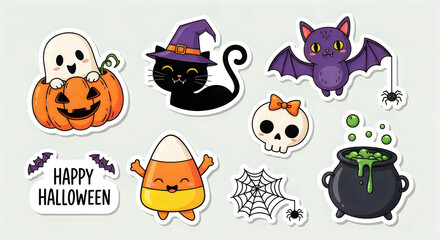 Fototapeta premium Cute hand drawn sticker set for a fun halloween party celebration
