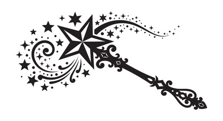 Star topped magic wand with sparkles black silhouette © MdMosharef